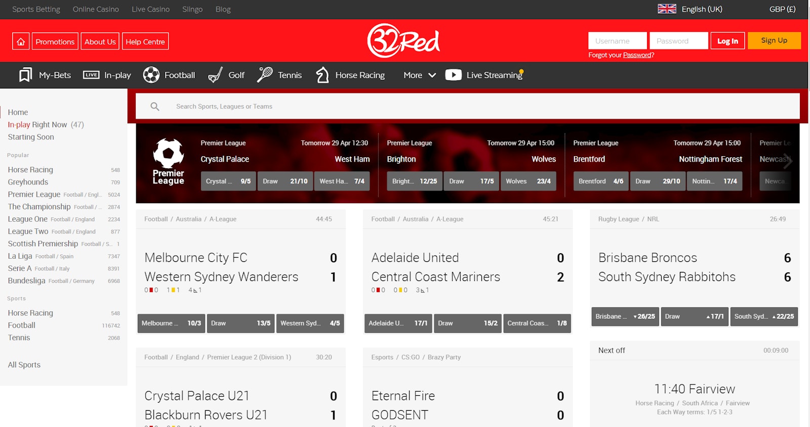 32red sports betting page