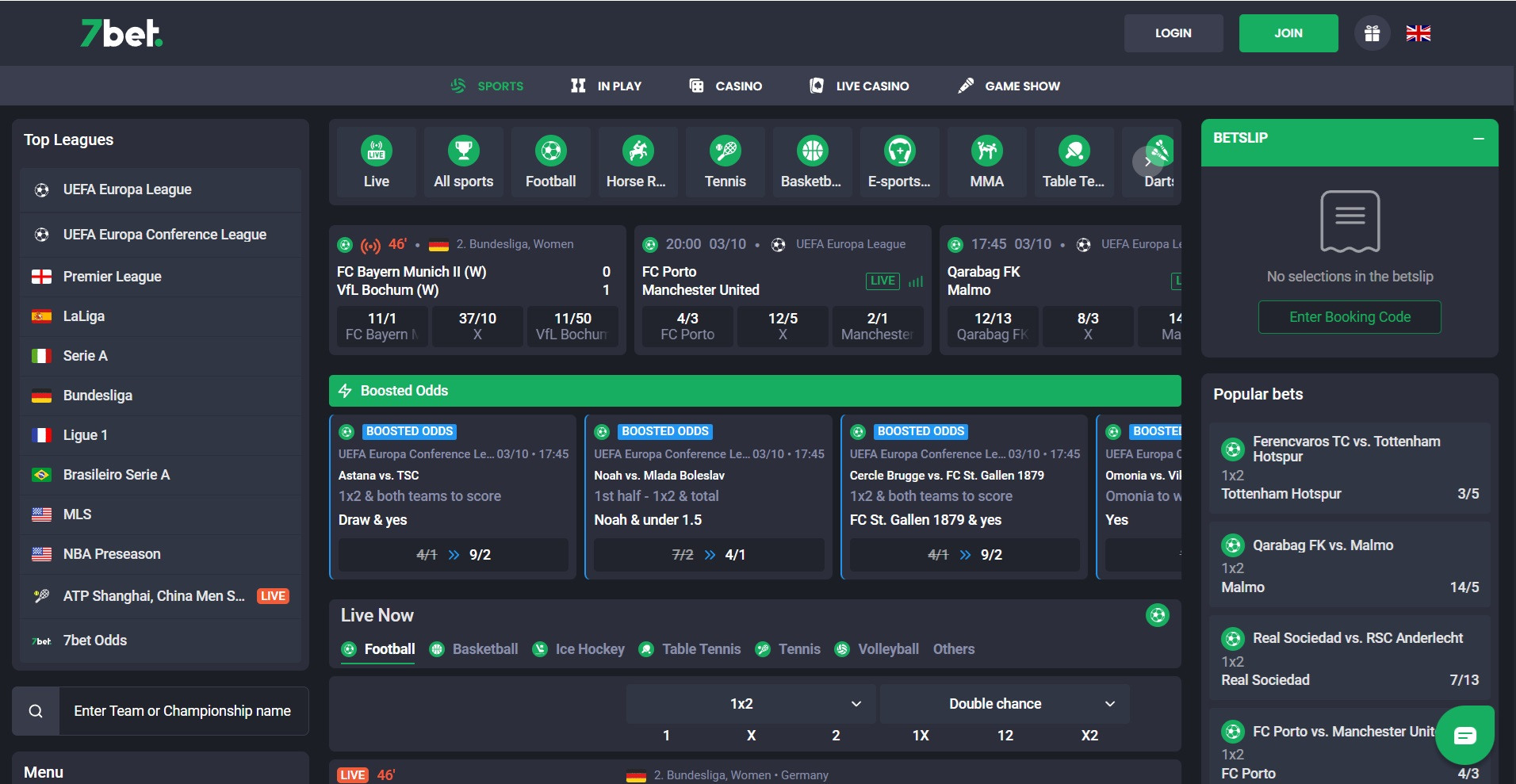 7 Bet sports homepage