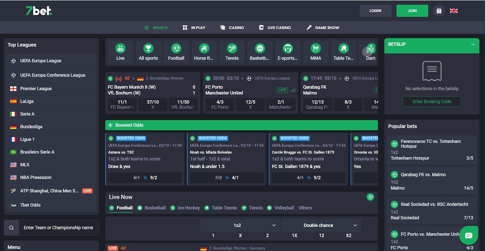 7 Bet sports homepage