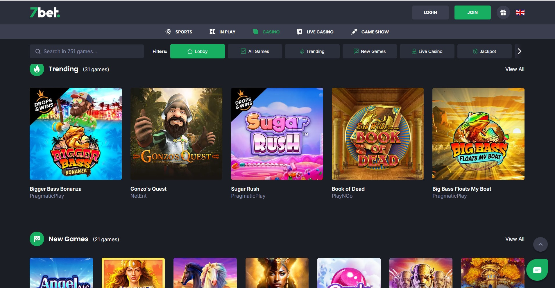 7bet casino homepage