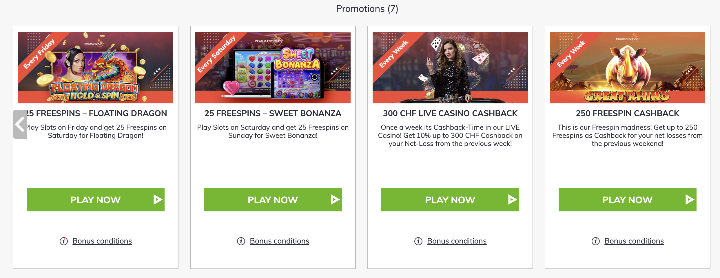 Bahigo screenshot of promotions for existing customers #2