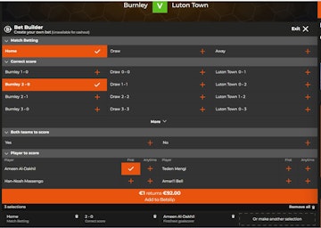 AK Bets Bet Builder is easy to use with selections added at the click of a button
