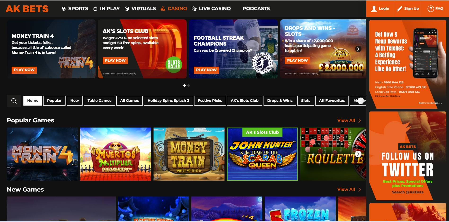 AK Bets casino page