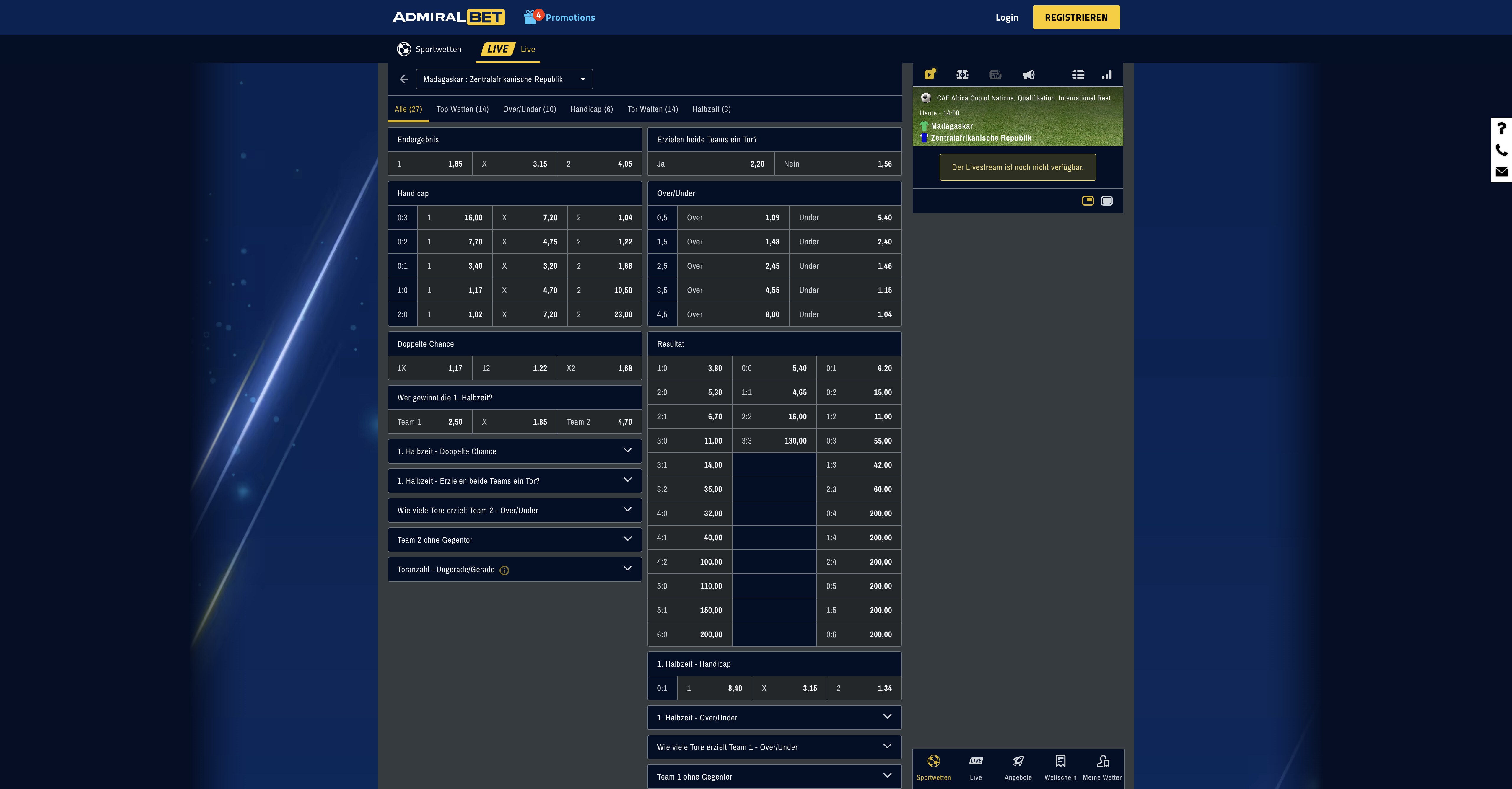 Admiral Bet Live betting