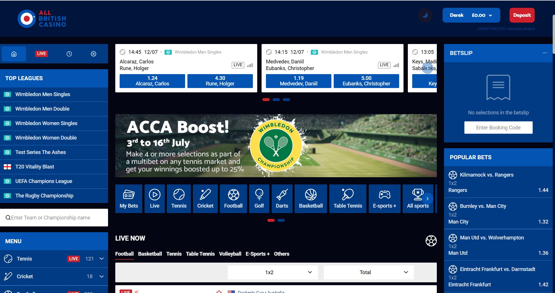 All British Casino Sportsbook homepage