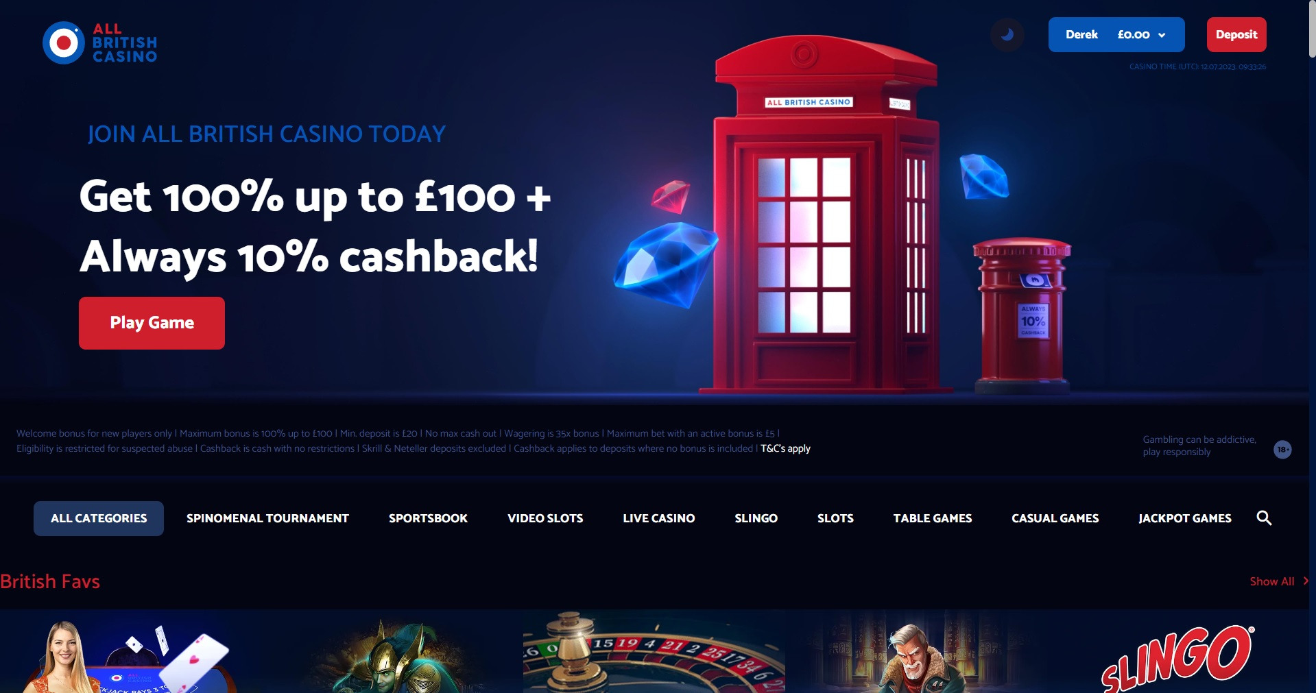 All British Casino hompage