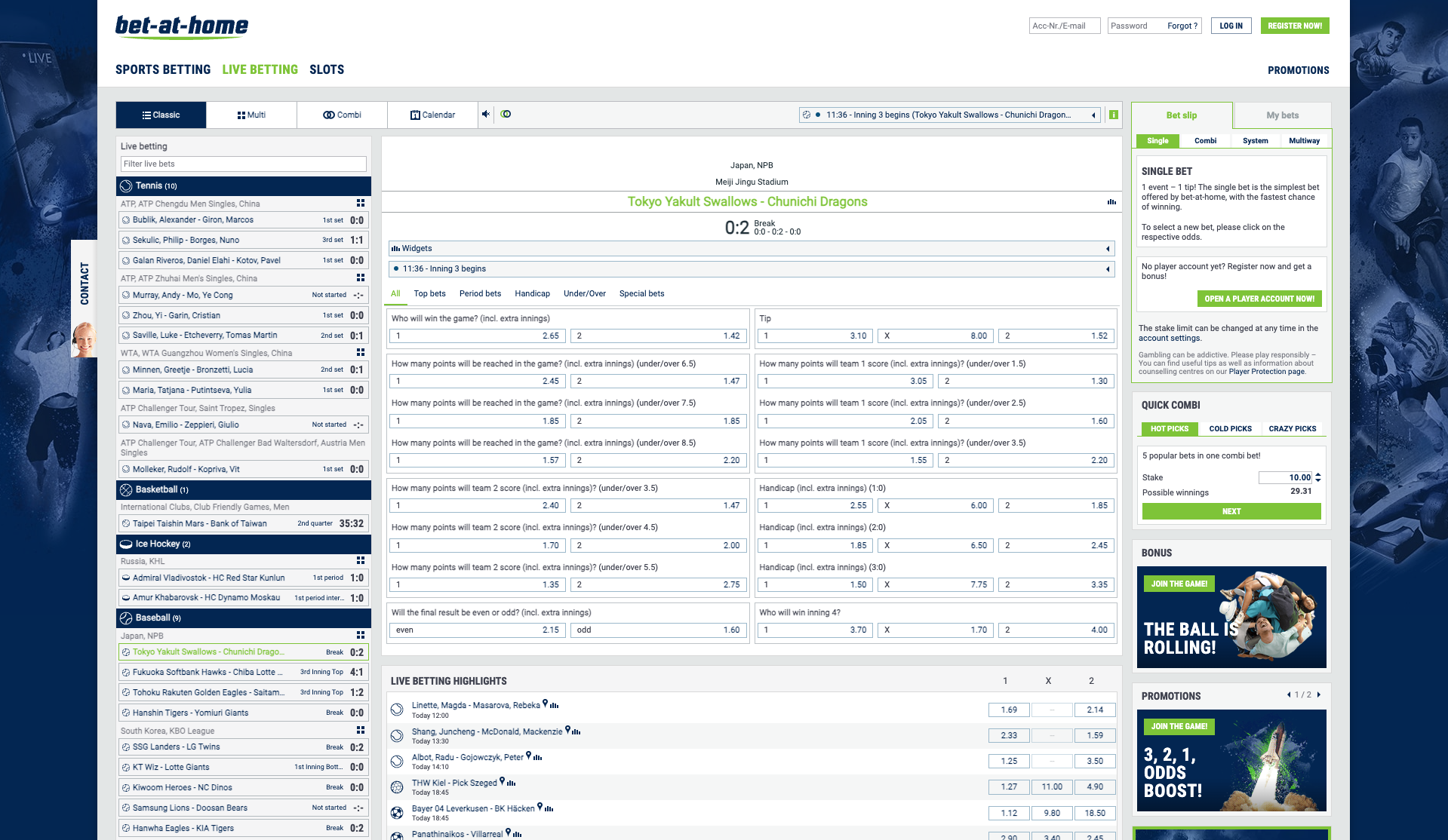 Bet at home Live Betting