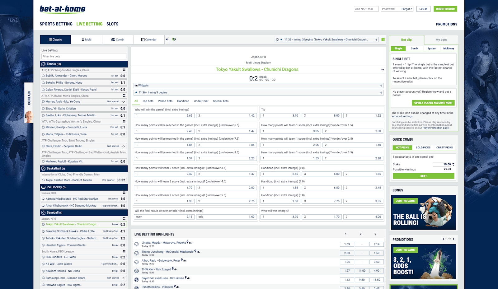 Bet at home Live Betting