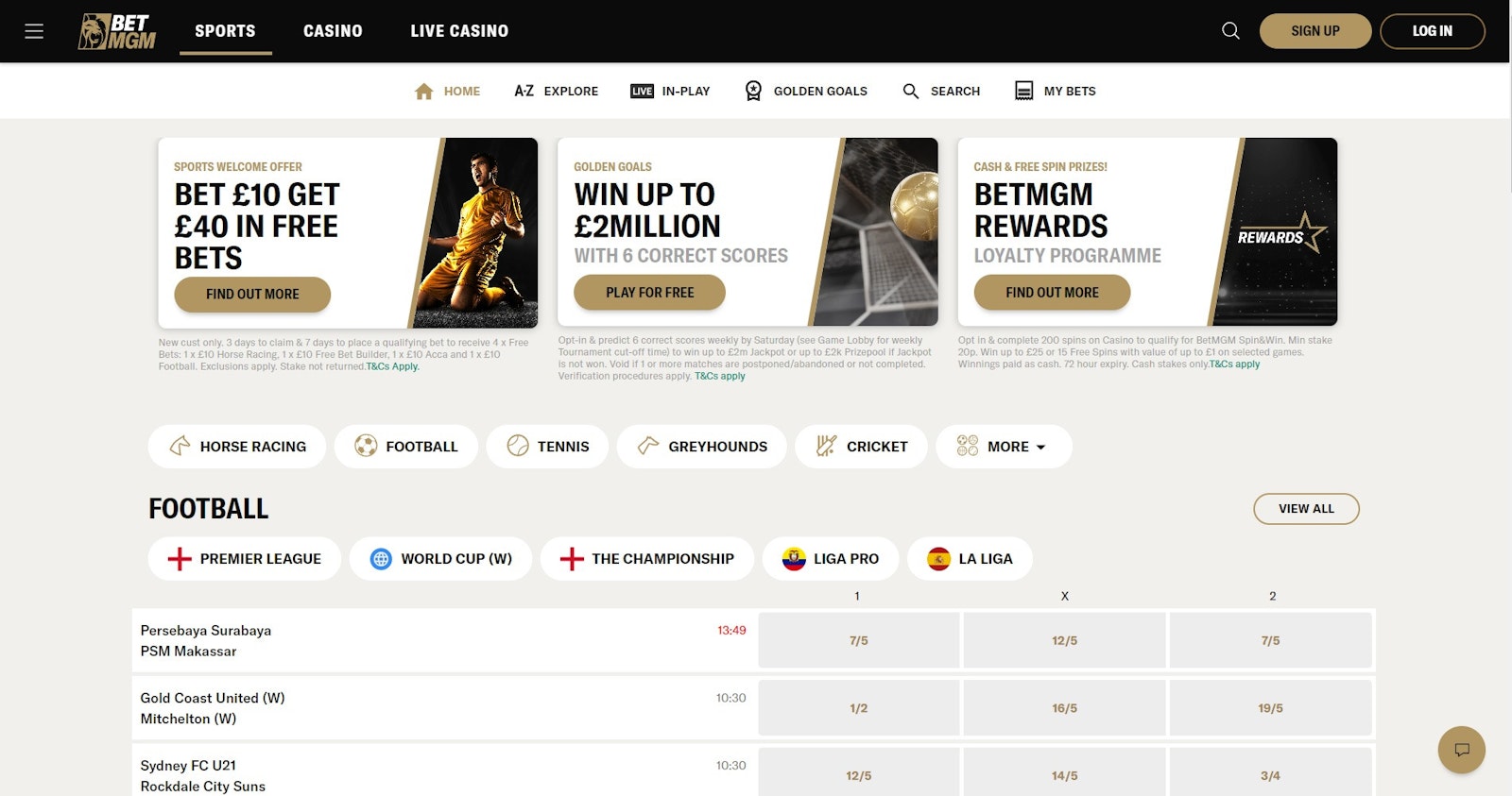 Bet MGM sports homepage