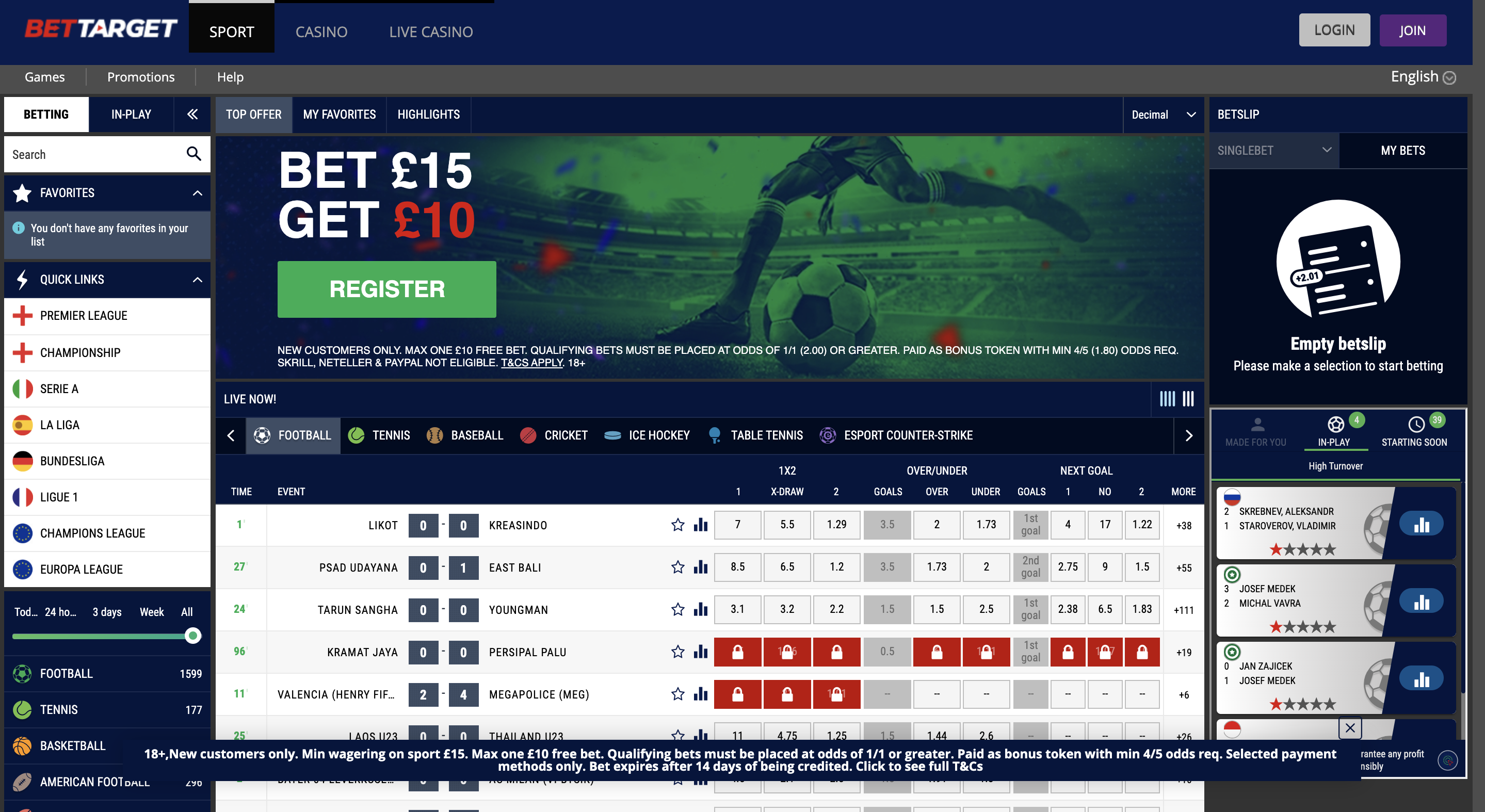 Bet Target Sports Home Page