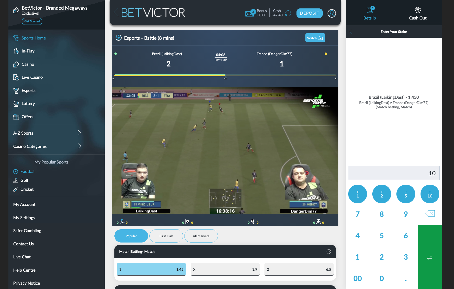 BetVictor live bet