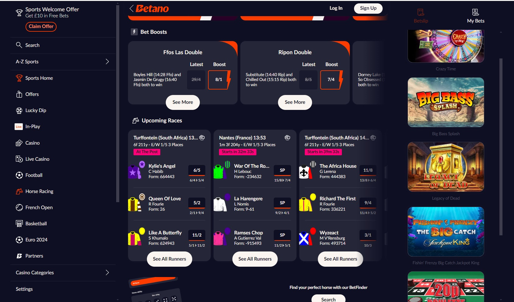 Betano horse racing page