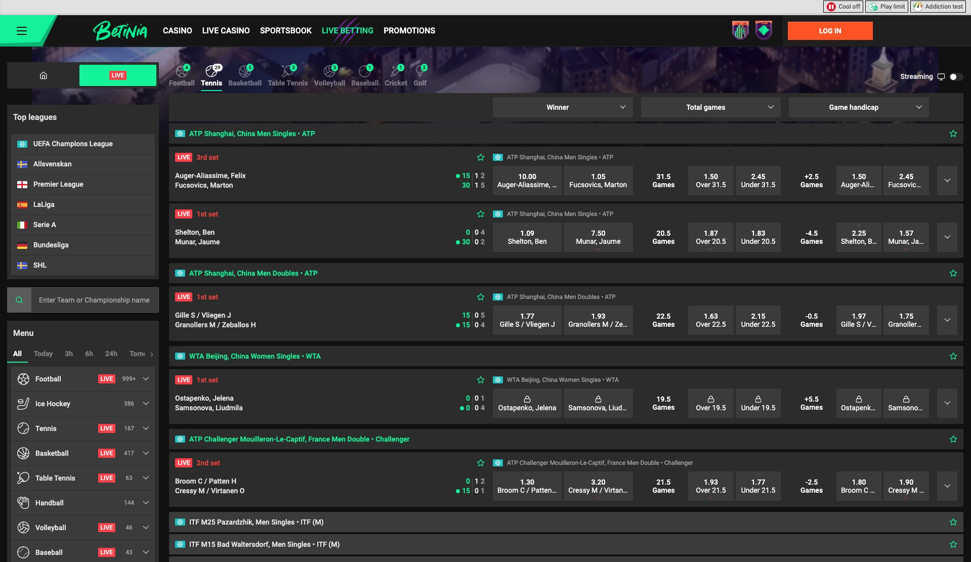 Betinia Sweden Live Betting