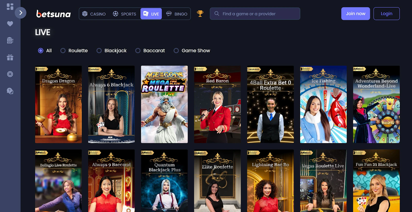 Betsuna live casino