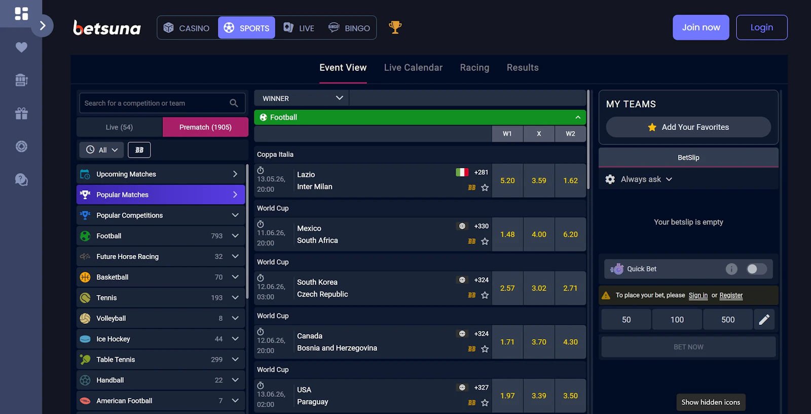 Betsuna sports homepage