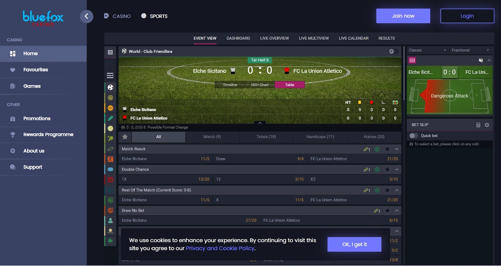 Bluefox Casino Homepage