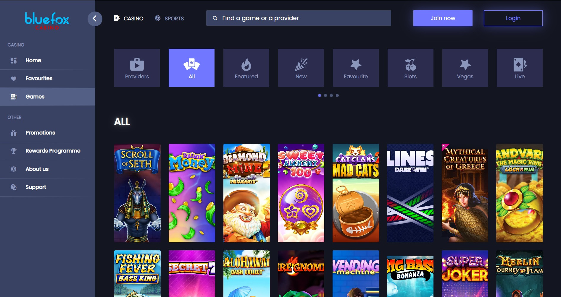 Bluefox Casino games list