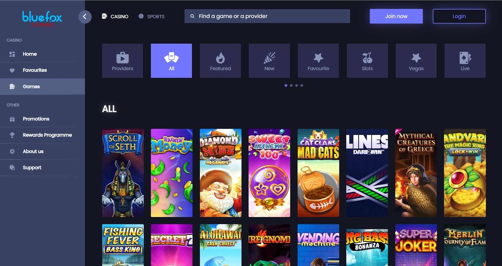 Bluefox Casino games list