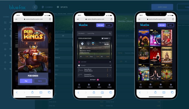 Bluefox Casino mobile browser screenshots