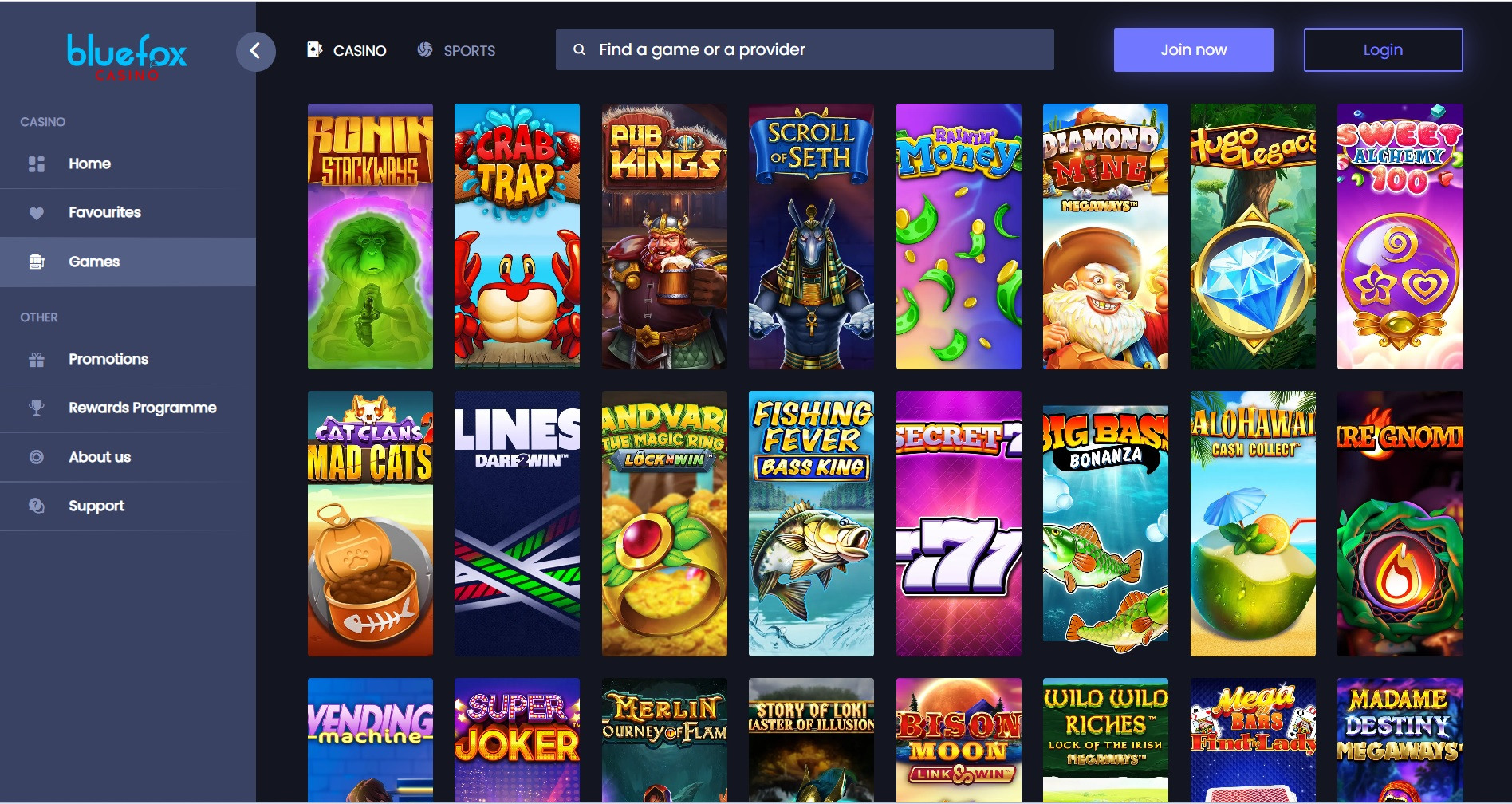 Bluefox Casino offers a raft of slot game with around 1400 available