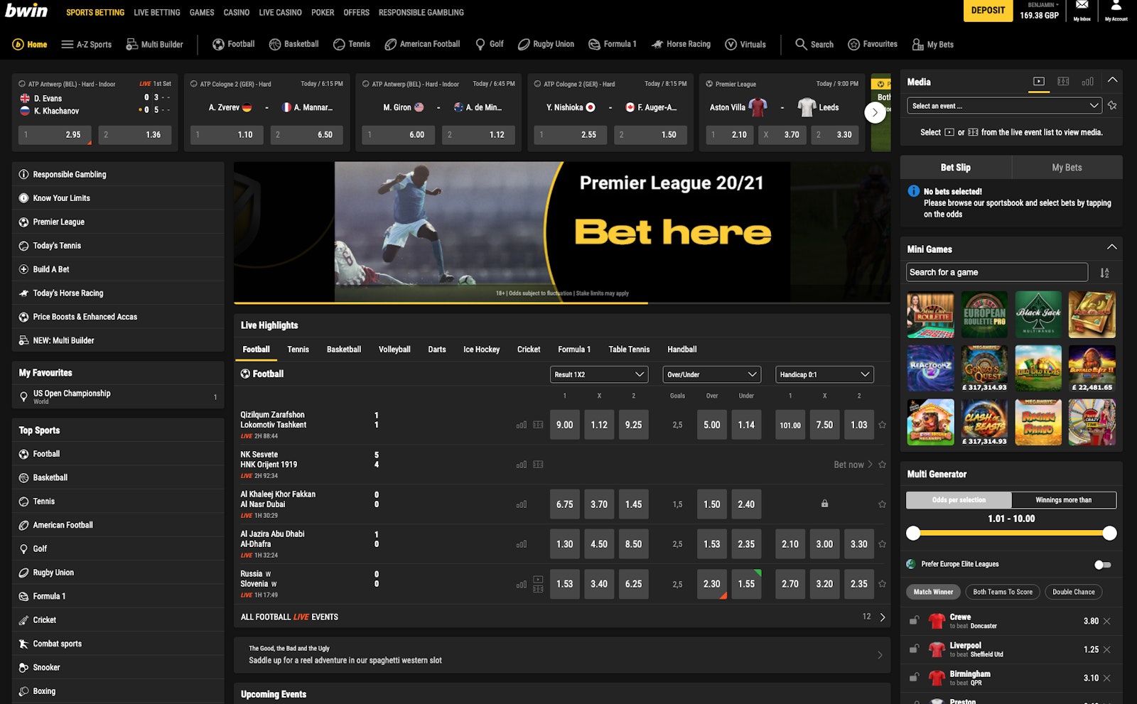 Bwin home page