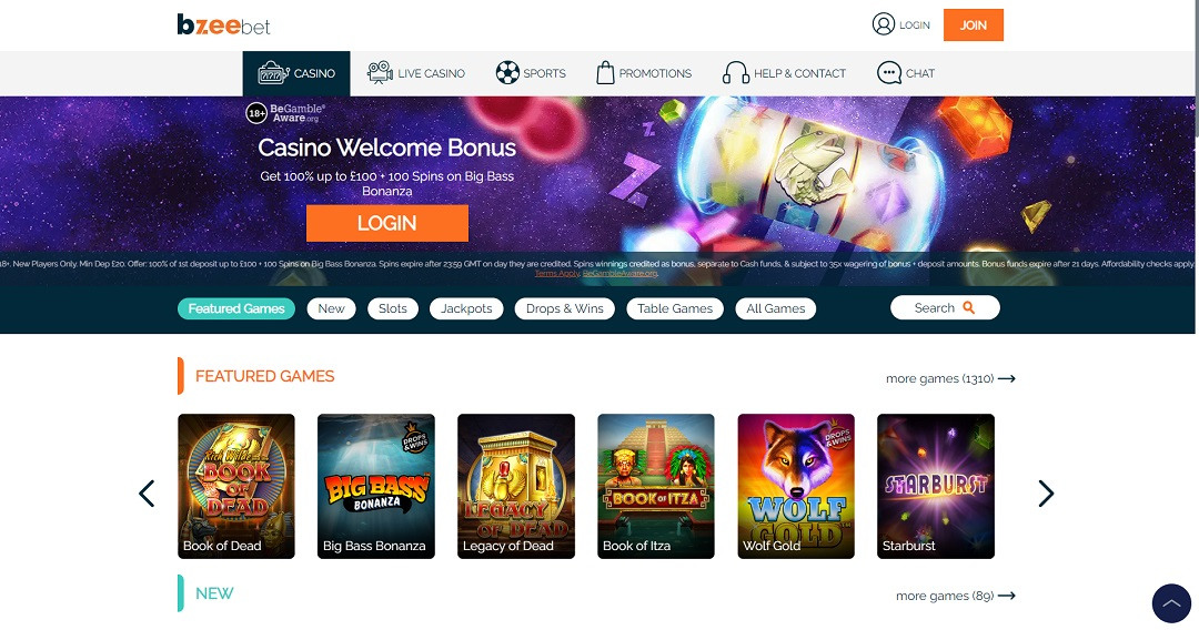 Bzeebet casino screen