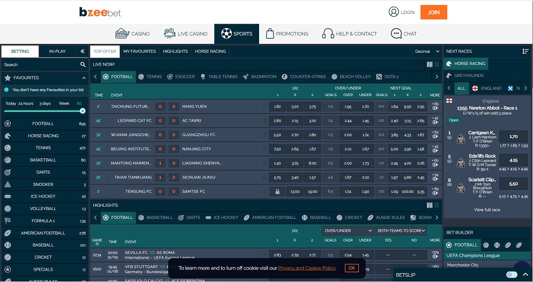 Bzeebet sports homescreen