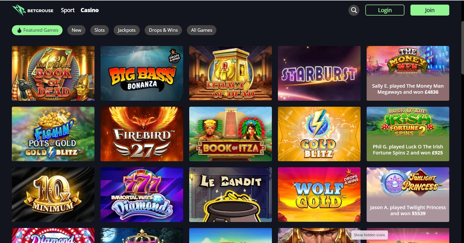 Casino homepage