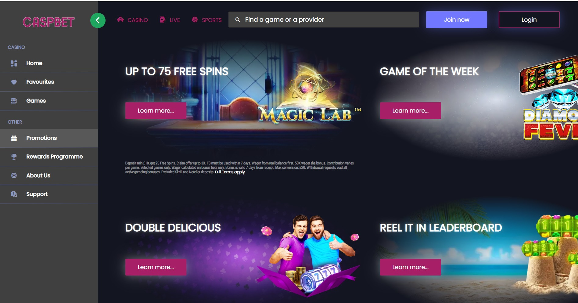 Caspbet promotions page