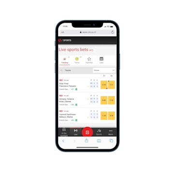 Circus mobile site screenshot of live betting page