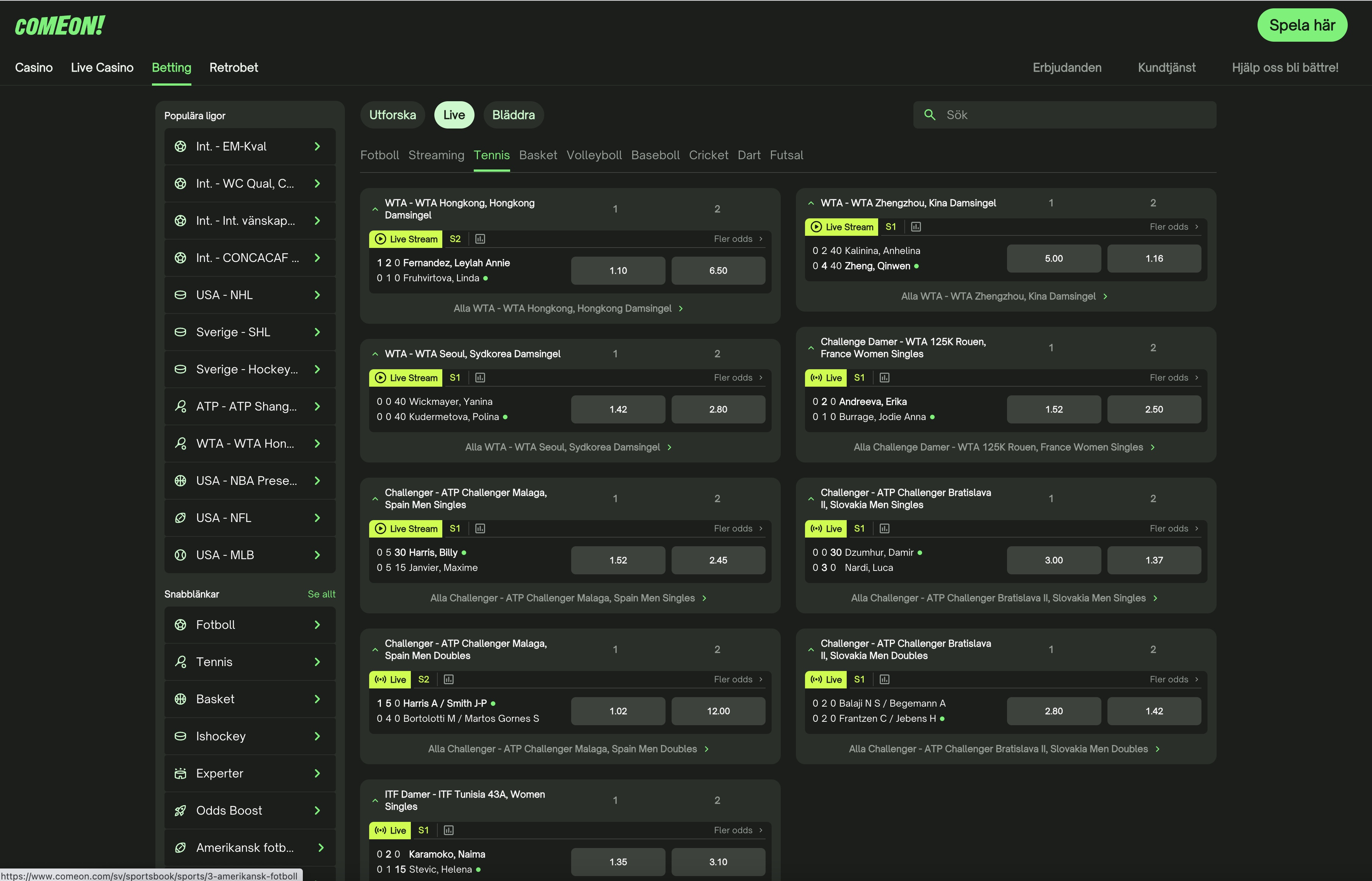 ComeOn! Live Betting