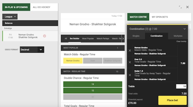 Unibet ice hockey bet builder