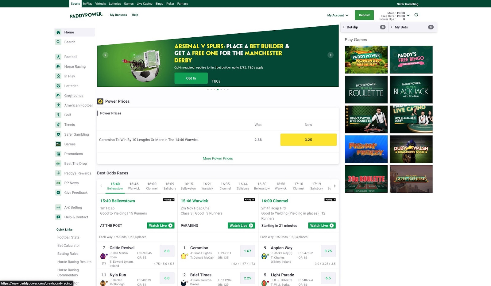 Paddy Power home page