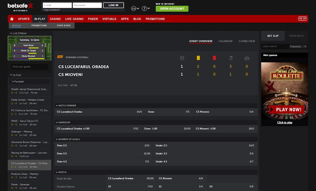 Betsafe in-play screenshot