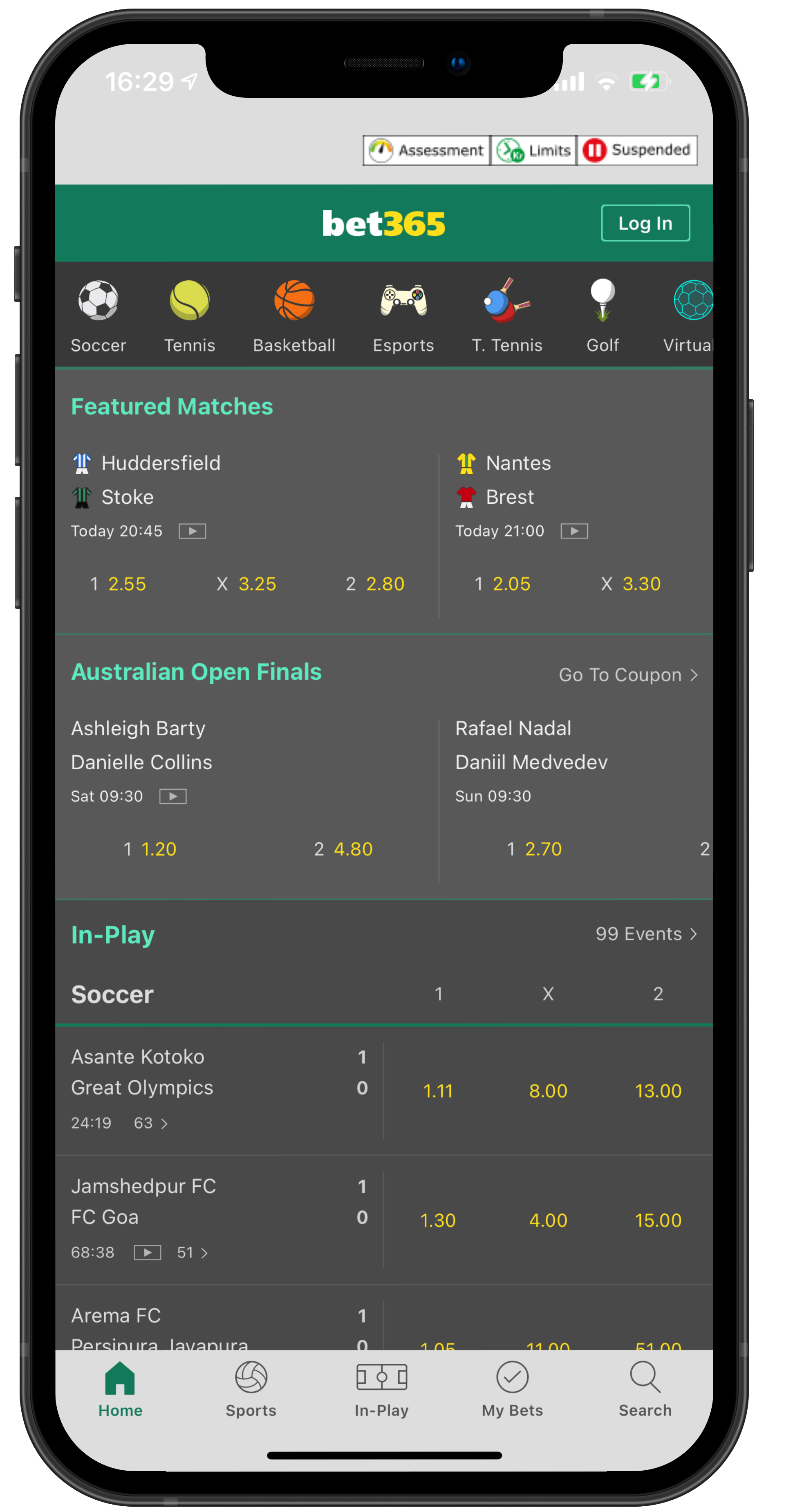 Bet365 app home