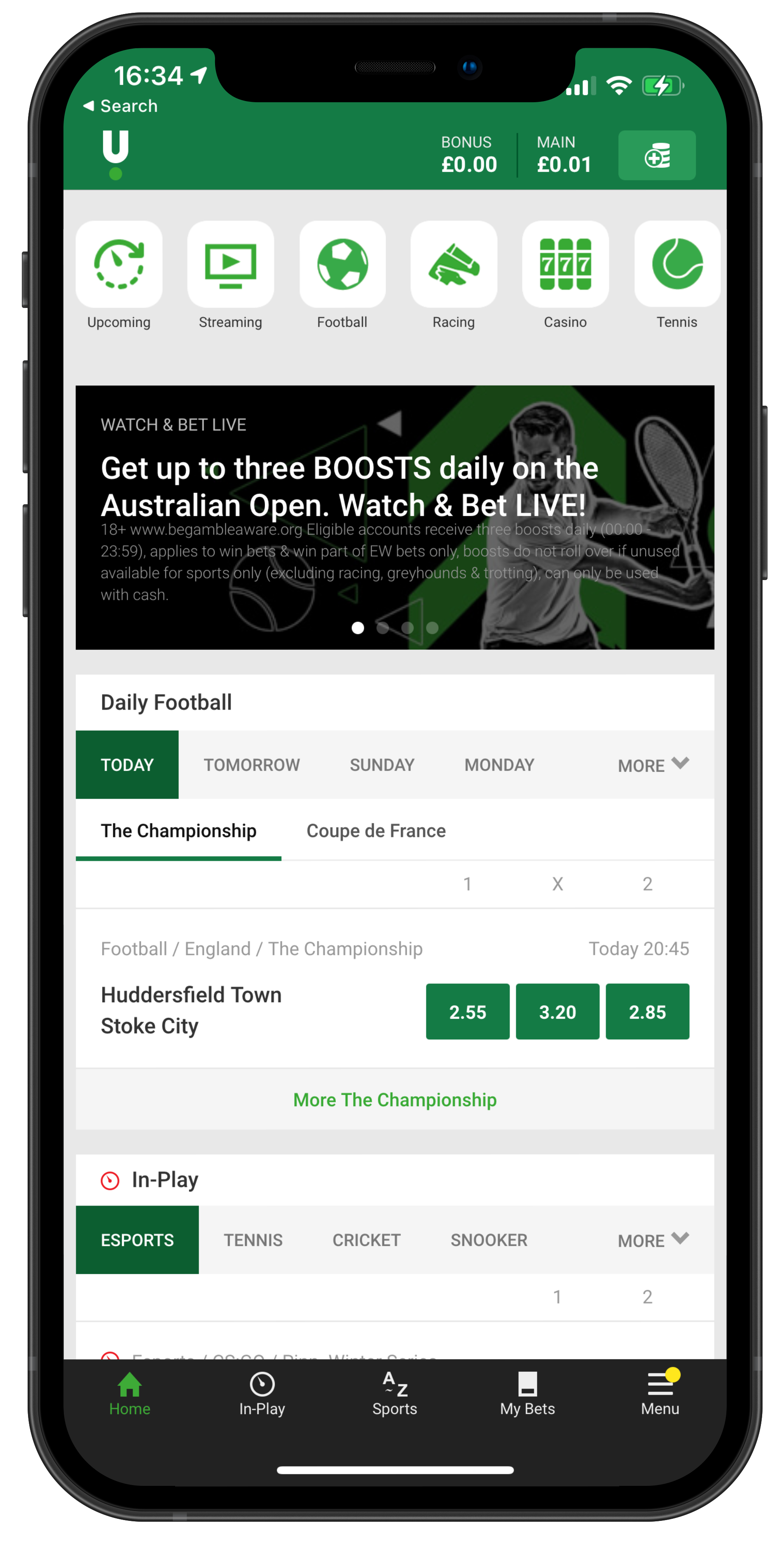 Unibet app home