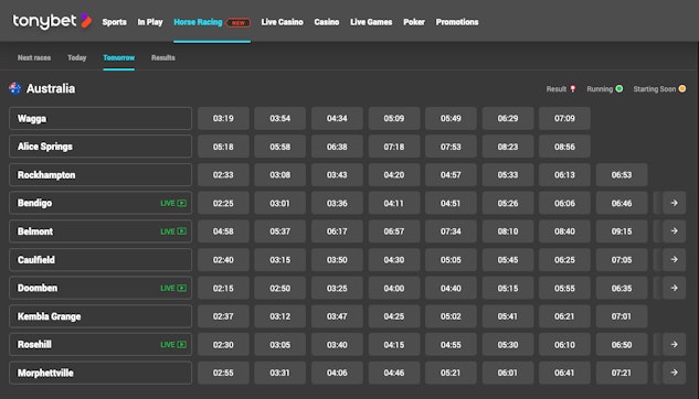 Tonybet live streaming horse racing