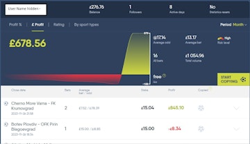 Copy Bet Tipster statistics