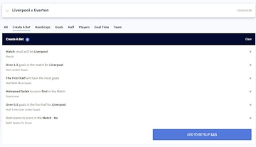 Create A bet functions well but is a little fiddly with a need to scroll down for each selection