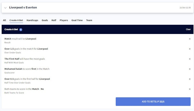 Create A bet functions well but is a little fiddly with a need to scroll down for each selection