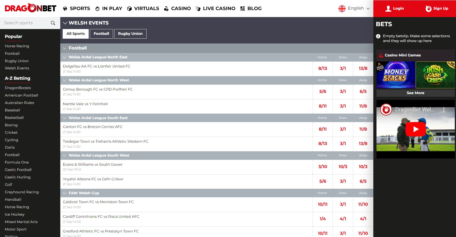 Dragon Bet Welsh events page
