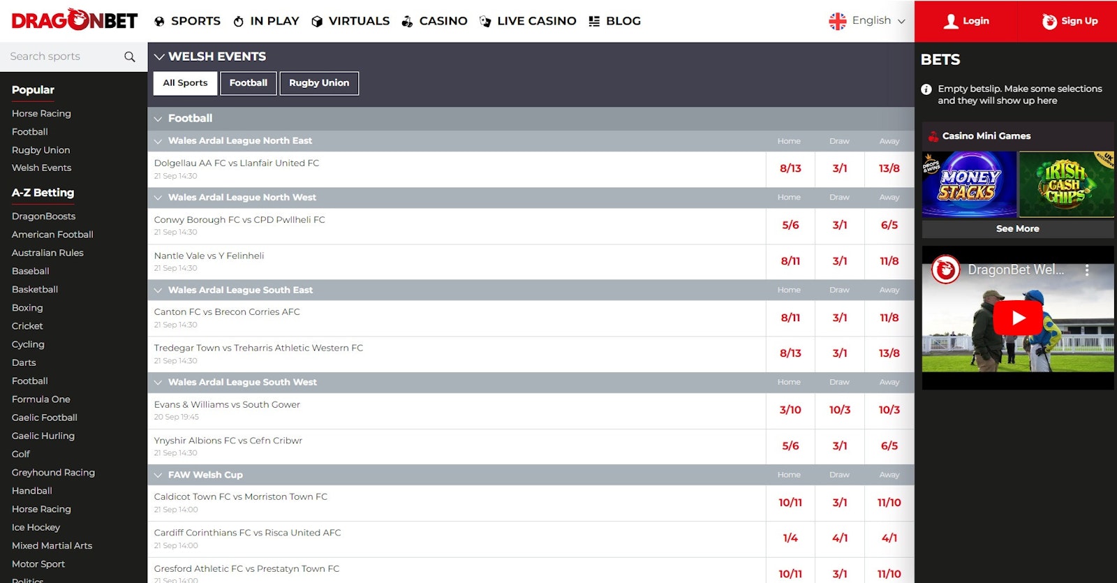 Dragon Bet Welsh events page