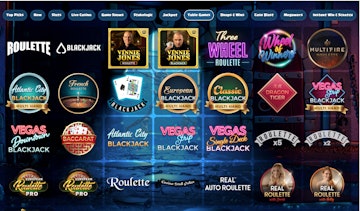 Duelz Casino Table games menu