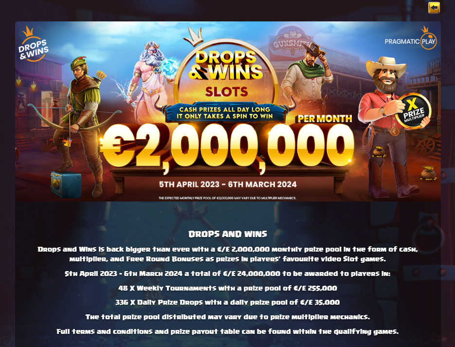 Duelz Casino are giving away 2 million in prizes each month on Drops And Wins