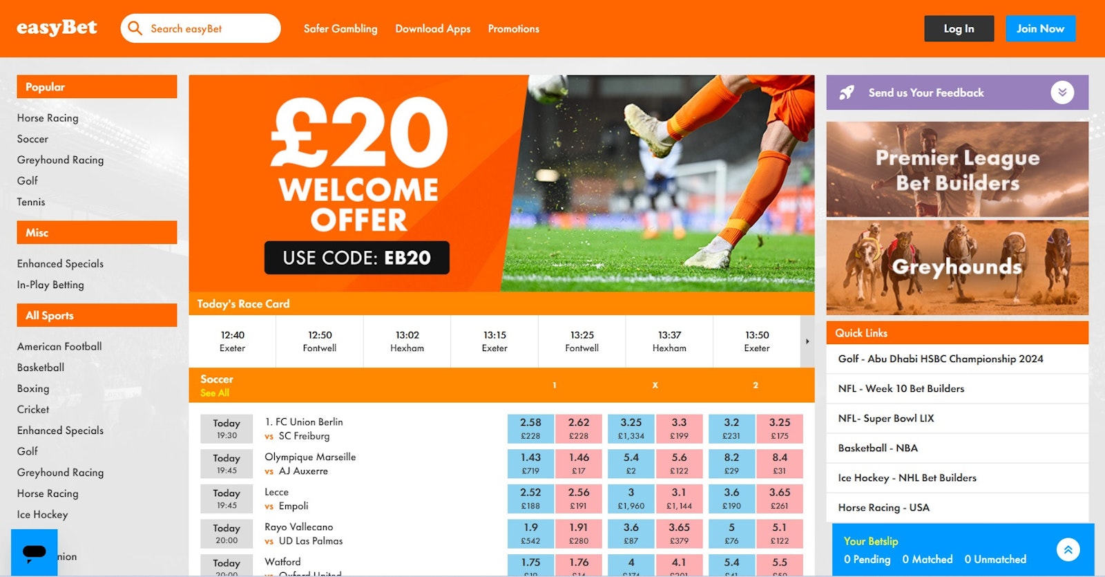 Easy Bet homepage