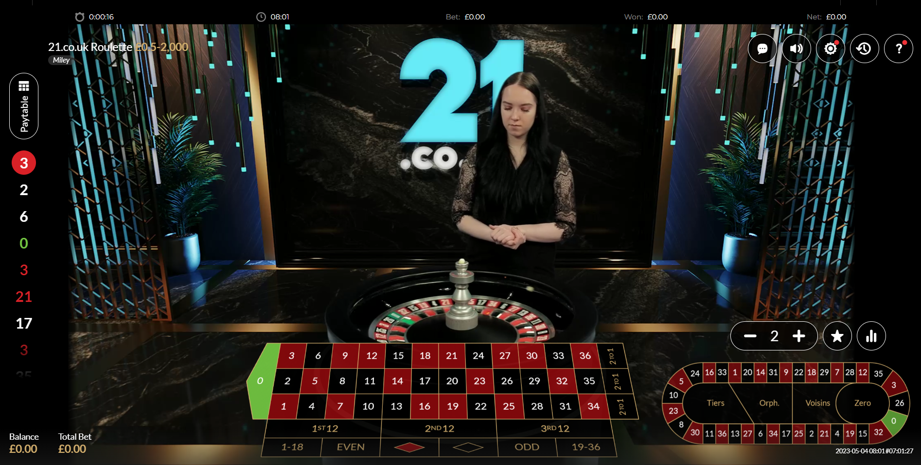 Exclusive Roulette games are available at 21 co uk