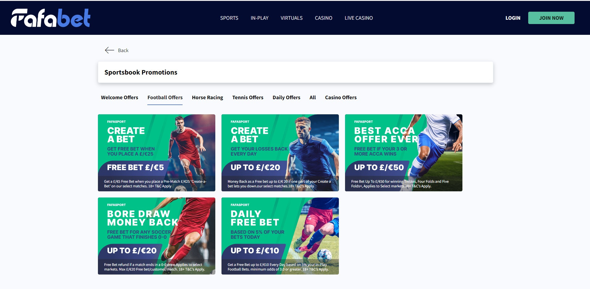 Fafabet promotions page