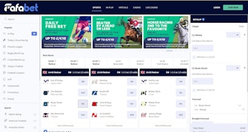 Fafabets homepage houses plenty of quick access shortcuts and can be customised too