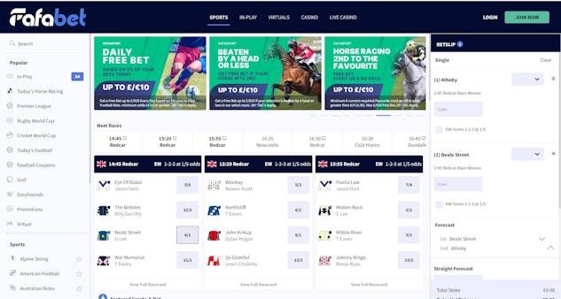 Fafabets homepage houses plenty of quick access shortcuts and can be customised too