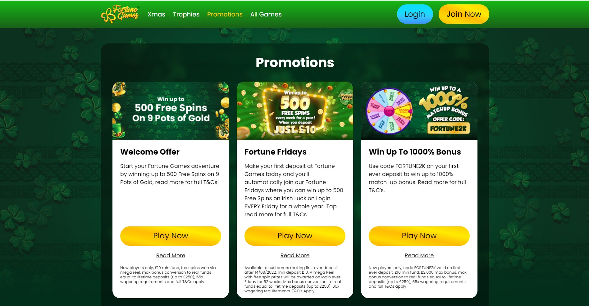 Fortune Games promotions page